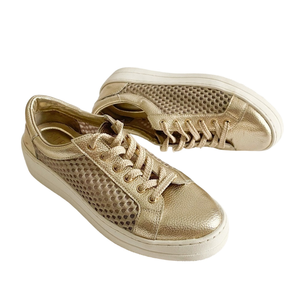 Steven by Steve Madden Women's Nyssa Rose Gold Leather Mesh Sneakers